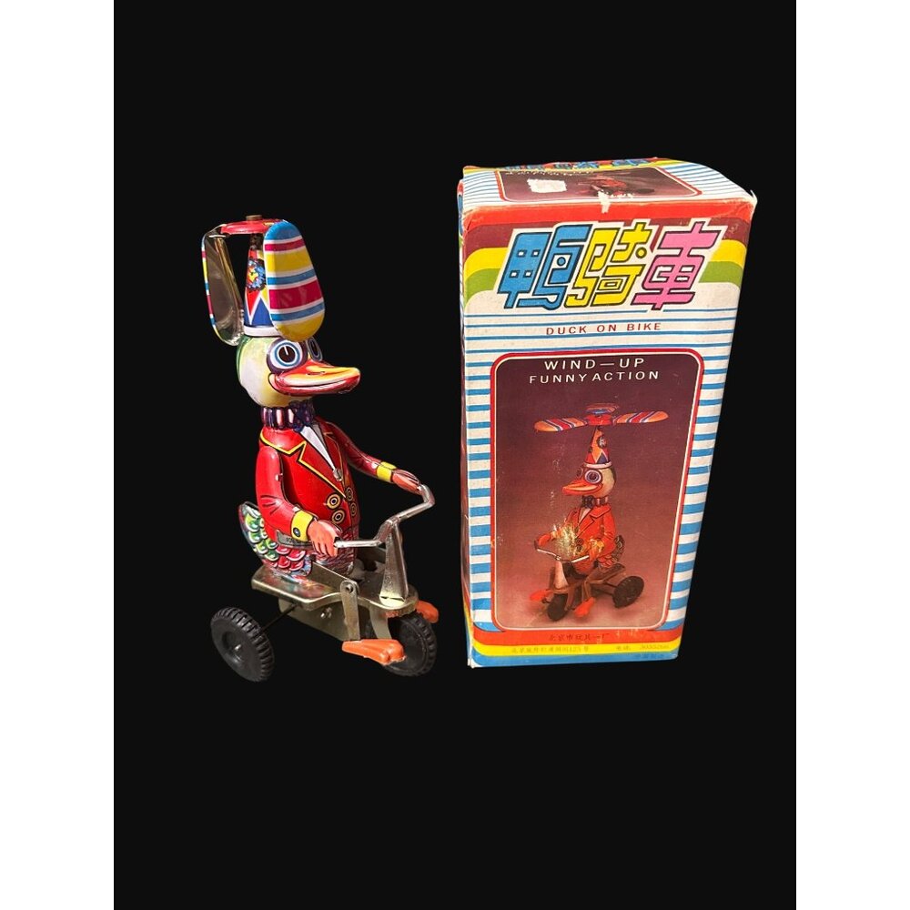 Vintage Wind-Up Duck On Bike Toy‎ With Box Beijing No.1 Toy Factory Collectible